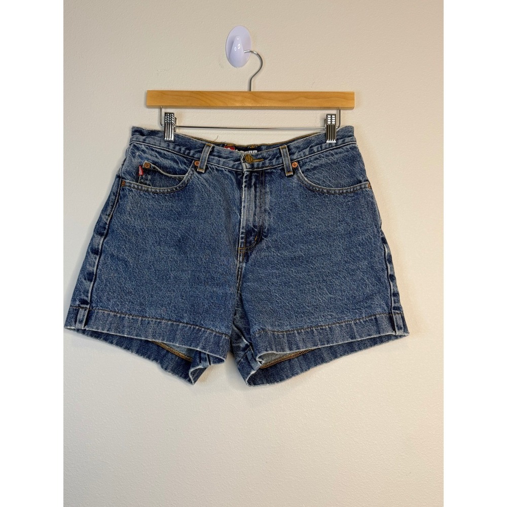 Vintage Bongo High Waisted Denim Shorts Made in USA Dark Stone Blue Size 9 90s